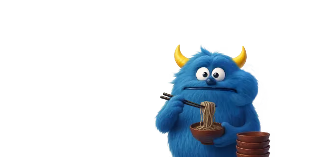クーシのキャラクターが岩手そうめんを食べているイラスト