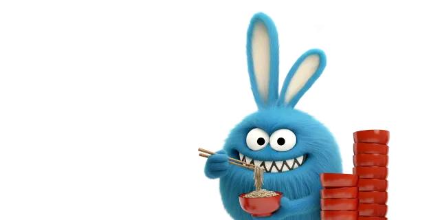 クーシのキャラクターが岩手そうめんを食べているイラスト