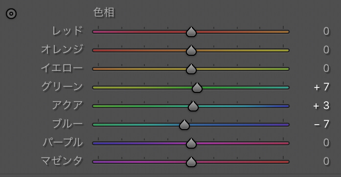 Lightroomの「HSL」調整イメージ