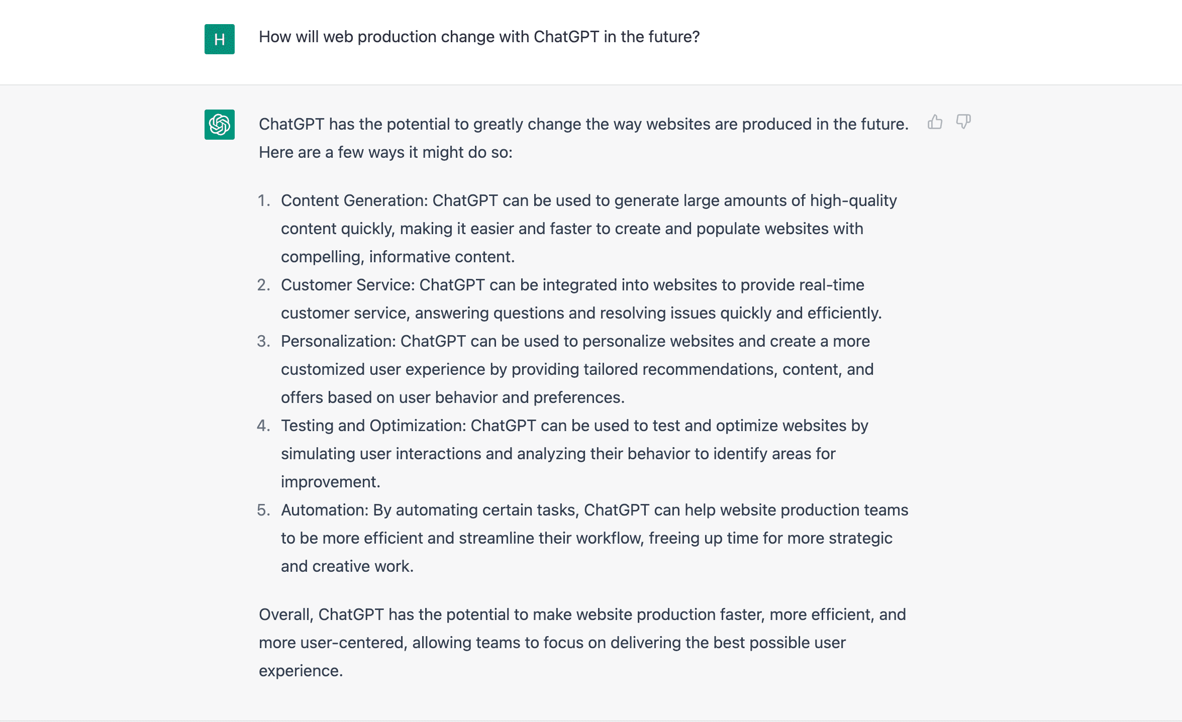 「ChatGPTでWeb制作はこれからどう変わりますか?」に対する回答