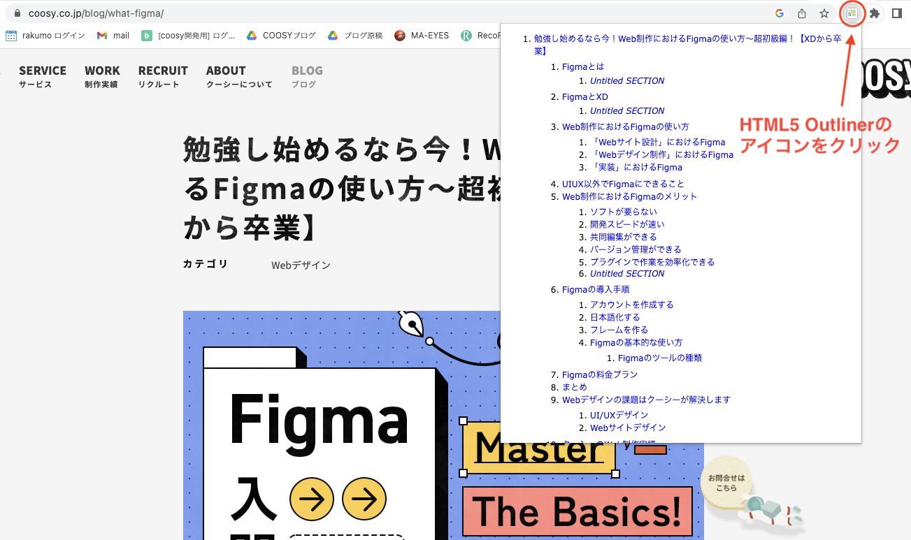 HTML5 Outlinerのアイコンをクリック