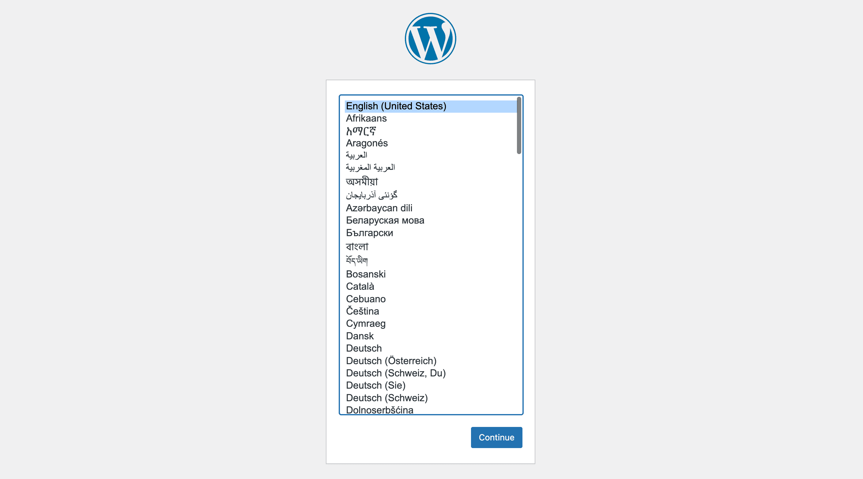 WordPress 言語設定画面