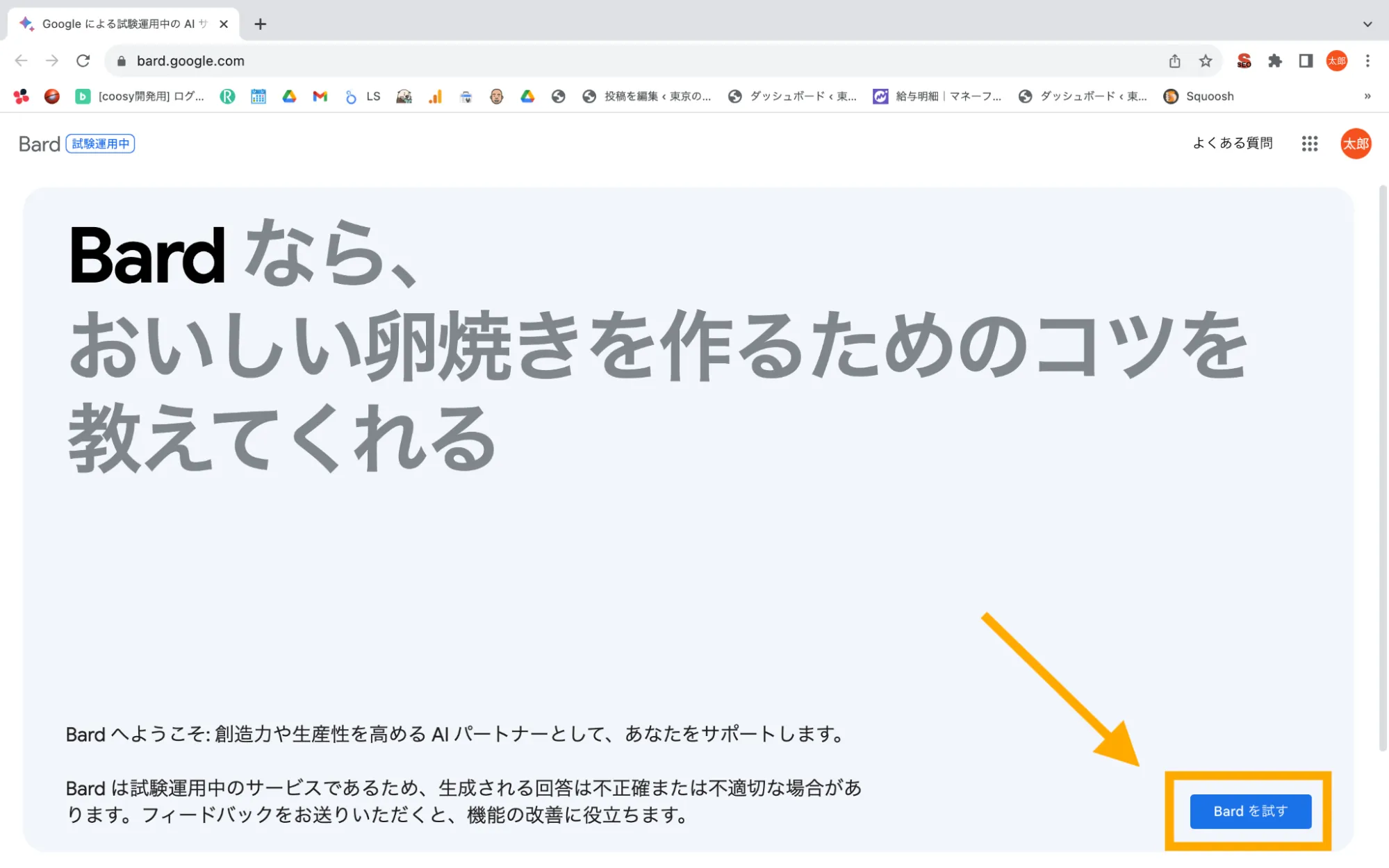 「Bardを試す」をクリック