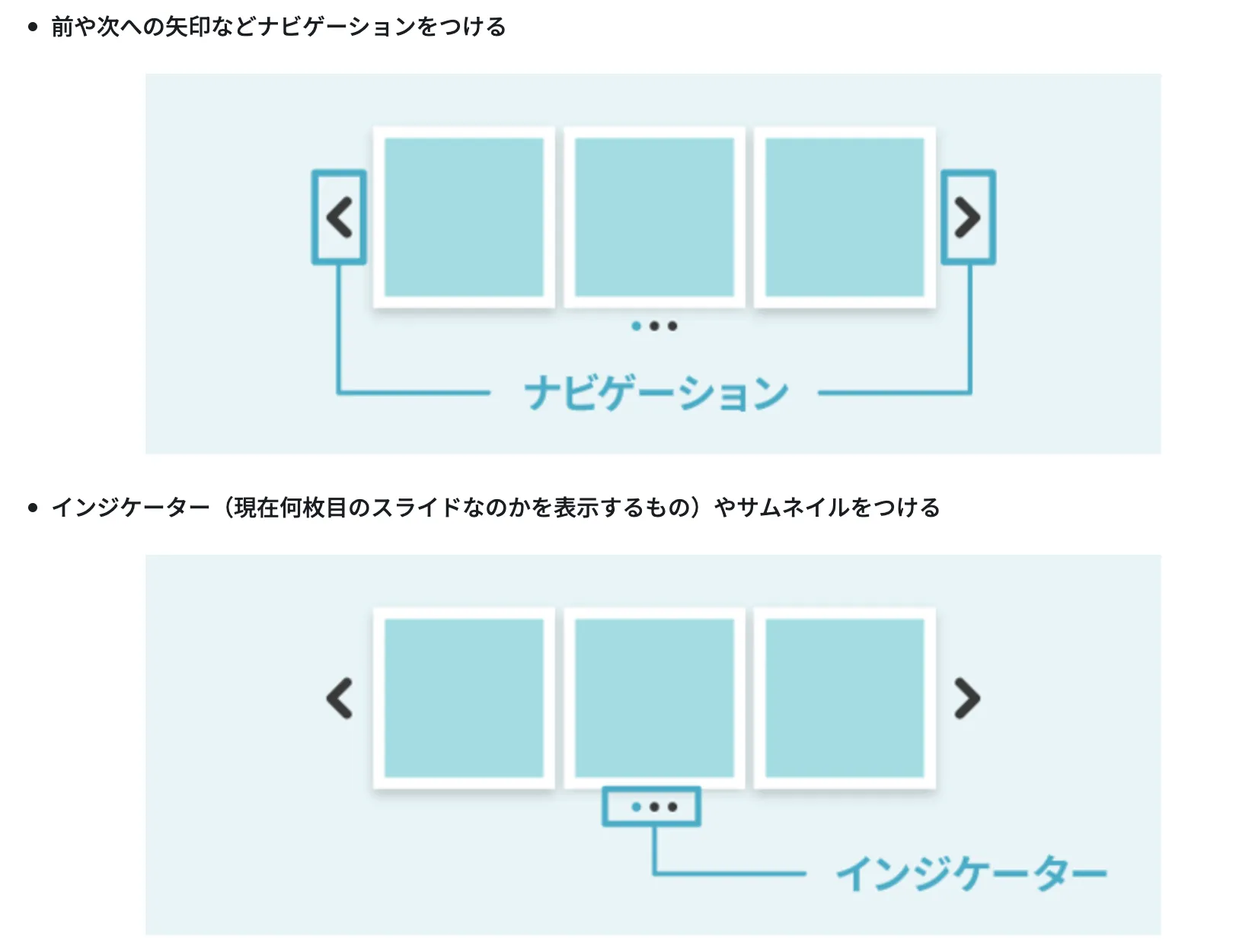 ナビゲーションとインジケーターを説明する画像